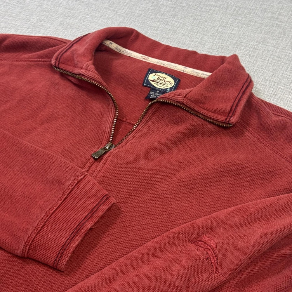 Tommy Bahama 1/4 Zip Heavyweight Sweatshirt Pullover Mens Medium Red Embroidered